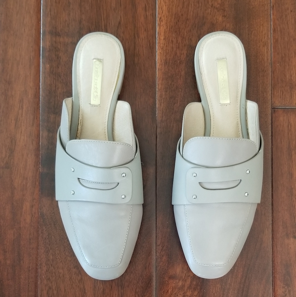 LOUISE ET CIE "Charriet" Grey Leather Loafer Mule - Size 8